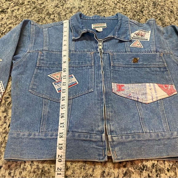 VTG Stefano 80s Blue Patchwork Light Wash Cropped Jean Jacket Denim Size M - Picture 8 of 9